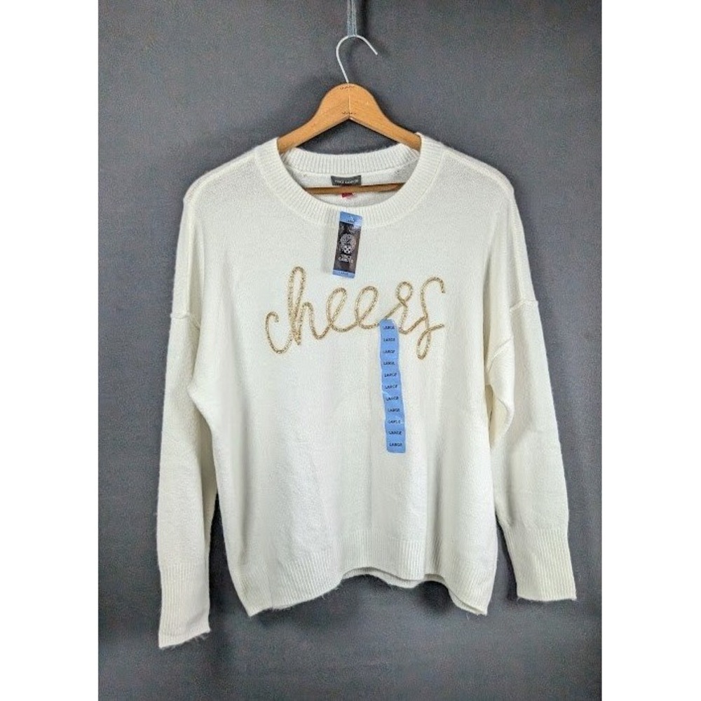 Vince Camuto Sweater Womens Size Large Cheers Holiday Beaded New Year's Soft NEW